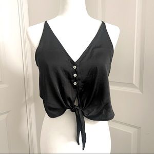Free People Black Silky Tie Crop Top